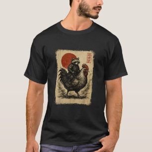Funny Vintage Raccoon Rooster Chicken Japanese Uki T-Shirt