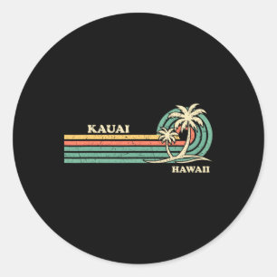Funny Vintage Retro Summer Vacation Hawaii Kauai B Classic Round Sticker