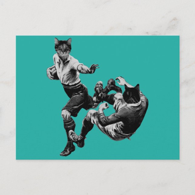 funny vintage rugby playing cats postcard (Front)