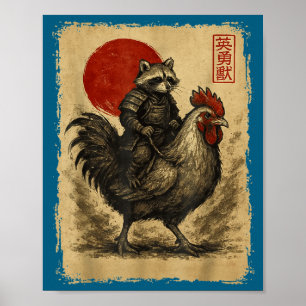 Funny Vintage Samurai Raccoon Japanese Graphic Uki Poster