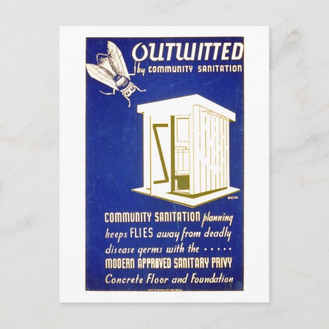 Funny Vintage "Sanitary Privy" Outhouse Postcard (Front)