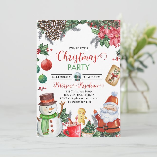 Funny Vintage Santa Christmas Party Invitation (Standing Front)