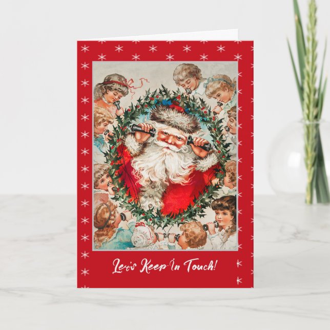 Funny Vintage Santa Claus on Telephone Christmas Card (Front)