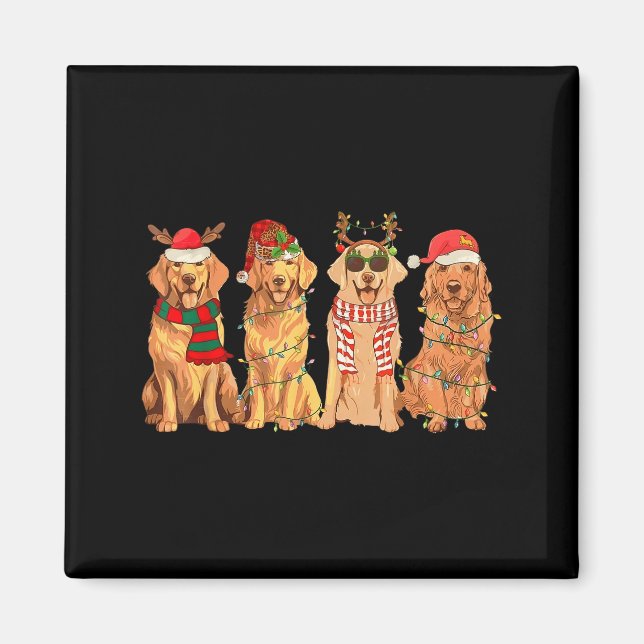 Funny Vintage Santa Golden Retriever Dogs Christma Magnet (Front)