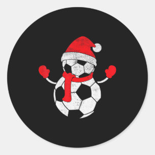 Funny Vintage Santa Hat Christmas Snowman Soccer P Classic Round Sticker