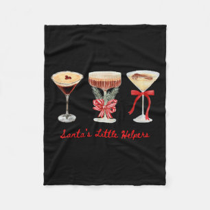 Funny Vintage Santa's Little Helper Martini Merry Fleece Blanket