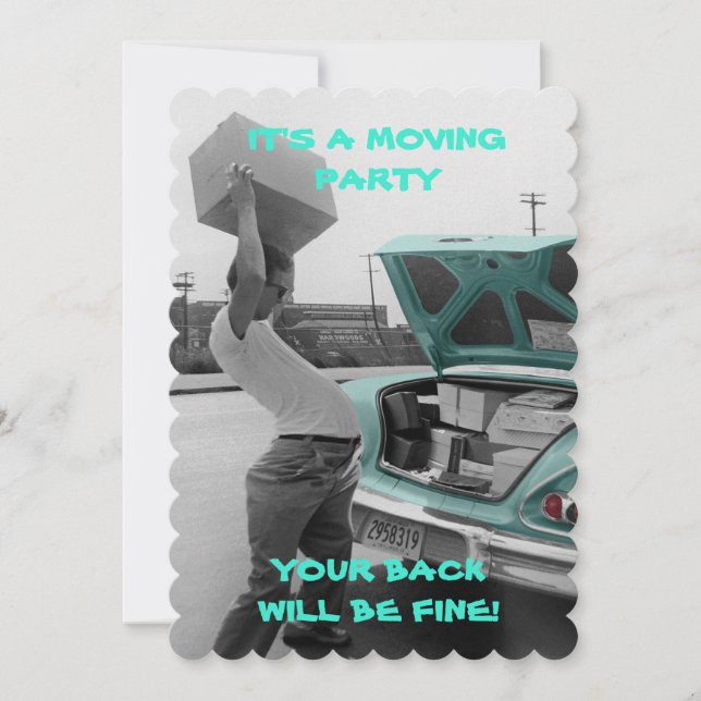FUNNY VINTAGE SAVE THE DATE MOVING PARTY CARD (Front)