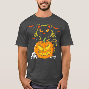 Funny Vintage Scary Halloween Black Cat Witch Hat T-Shirt