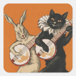 Funny Vintage Scrapbook Stickers - Cat and Rabbit