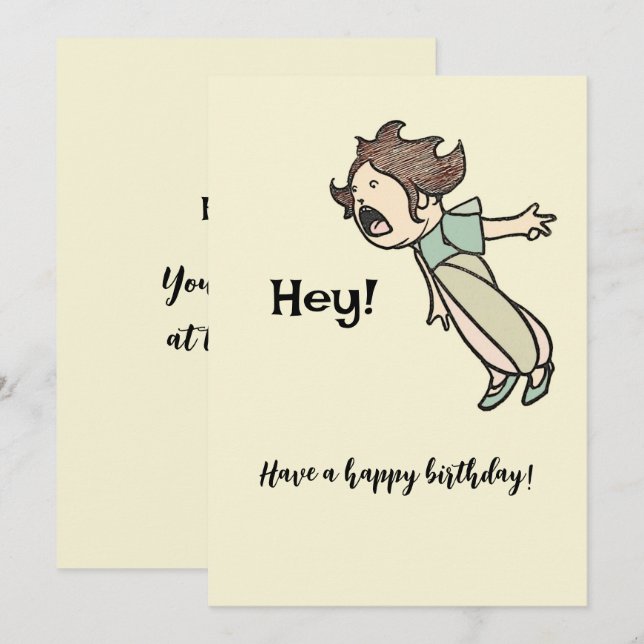 Funny Vintage Shouting Girl Birthday Greeting Card (Front/Back)