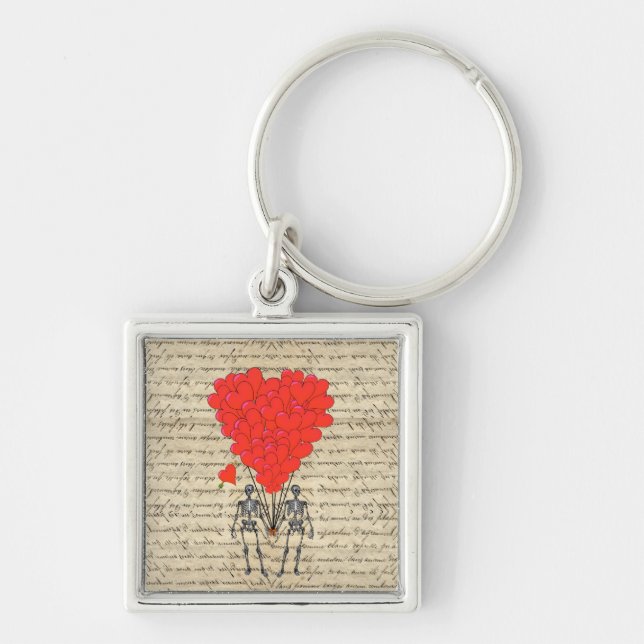 Funny vintage Skeleton and red heart Key Ring (Front)