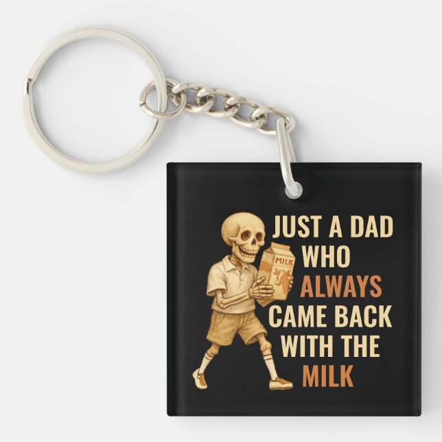 Funny Vintage Skeleton Dad Milk Joke Key Ring (Front)