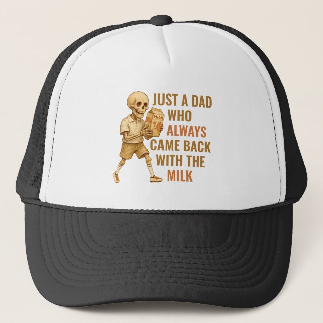 Funny Vintage Skeleton Dad Milk Joke Trucker Hat (Front)