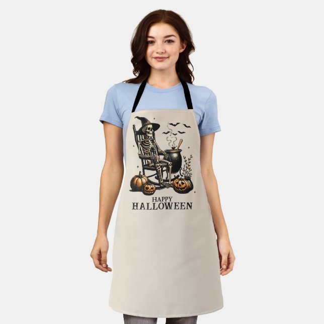 Funny Vintage Skeleton Halloween Apron (Worn)