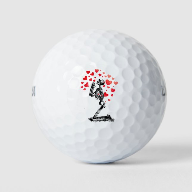 Funny Vintage Skeleton Love Hearts Golf Balls (Front)