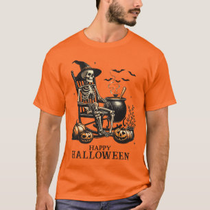Funny Vintage Skeleton Waiting for Halloween T-Shirt