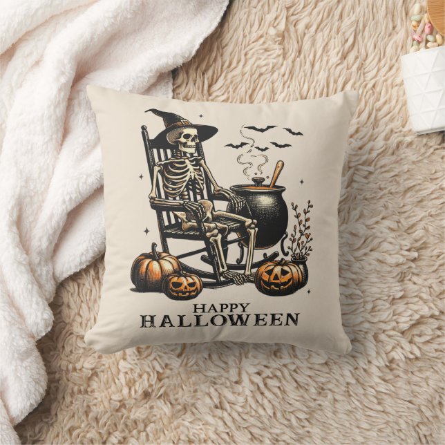Funny Vintage Skeleton Waits for Halloween Cushion (Blanket)