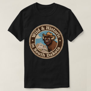 Funny Vintage South Dakota Bison Cowboy Hat Retro T-Shirt