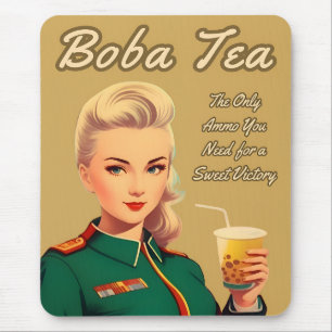 Funny Vintage Style Boba Tea Retro Humour Mouse Mat