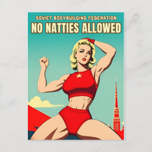 Funny Vintage Style Soviet USSR Gym Muscle Humour Postcard