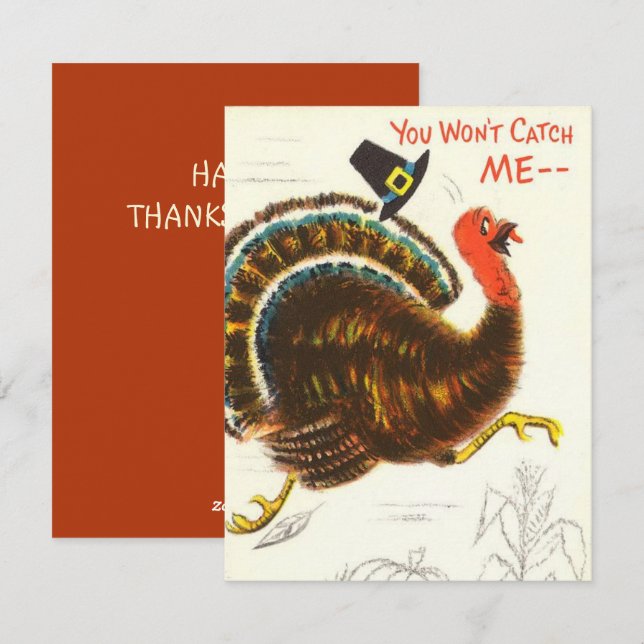 Funny Vintage Thanksgiving Turkey Holiday Card (Front/Back)