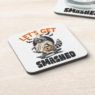 Funny Vintage Themed Racoon Skateboard Halloween Coaster
