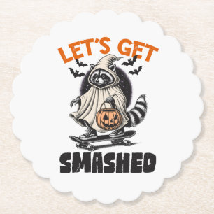 Funny Vintage Themed Racoon Skateboard Halloween Paper Coaster