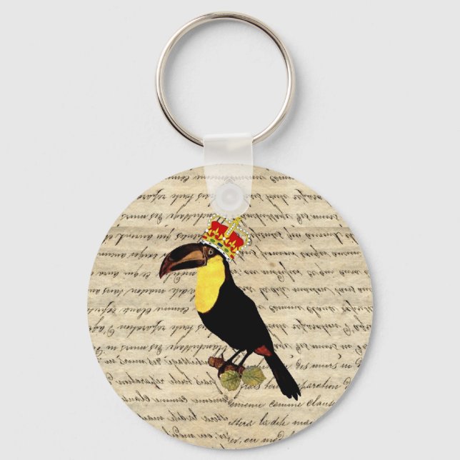 Funny vintage toucan & crown key ring (Front)