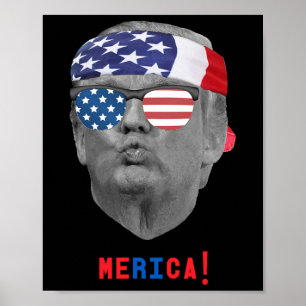 Funny Vintage Trump Pucker Face Merica Usa Flag Su Poster