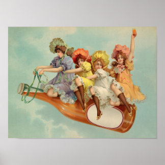 Funny Vintage Victorian Women Drinking Beer Poster