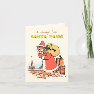 Funny Vintage Wain Santa Claus Cat Christmas Art Holiday Card