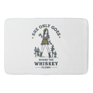 Funny Vintage Western Cowgirl Whiskey Lover Bath Mat