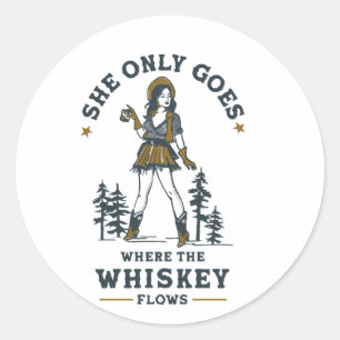 Funny Vintage Western Cowgirl Whiskey Lover Classic Round Sticker