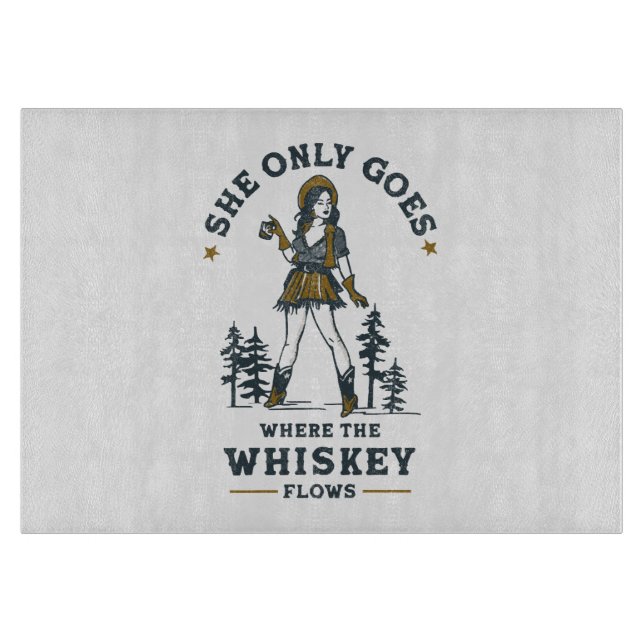 Funny Vintage Western Cowgirl Whiskey Lover Cutting Board (Front)