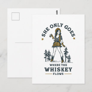 Funny Vintage Western Cowgirl Whiskey Lover Postcard