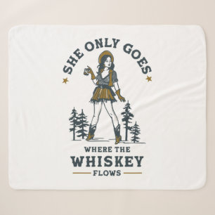 Funny Vintage Western Cowgirl Whiskey Lover Sherpa Blanket