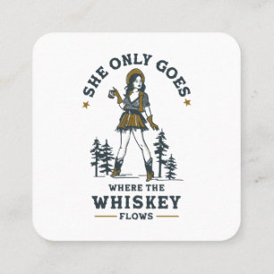 Funny Vintage Western Cowgirl Whiskey Lover Square Business Card