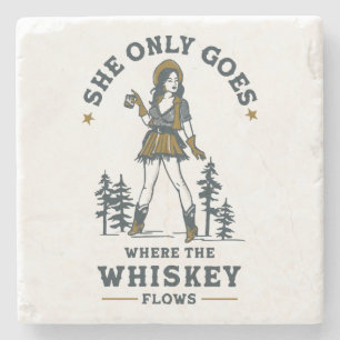 Funny Vintage Western Cowgirl Whiskey Lover Stone Coaster