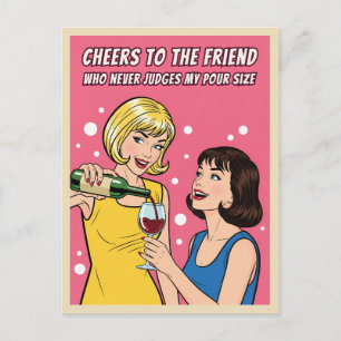 Funny Vintage Wine Humor Best Friend Pop Art Postcard