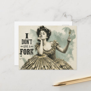 Funny Vintage Woman in a Fork Dress Postcard
