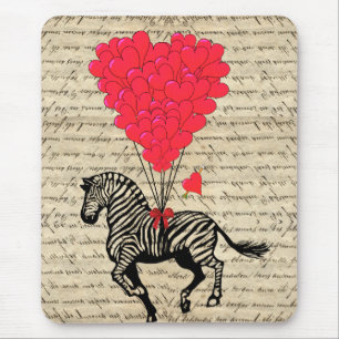 Funny vintage zebra & heart balloons mouse mat