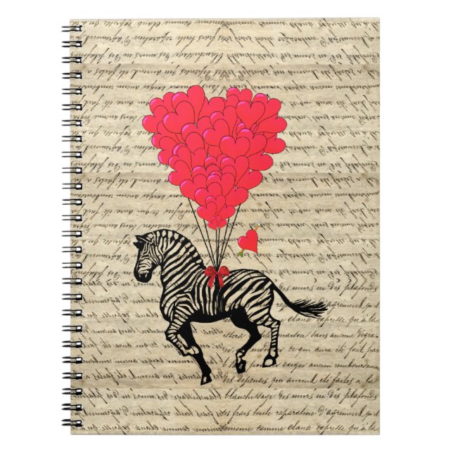 Funny vintage zebra & heart balloons notebook (Front)