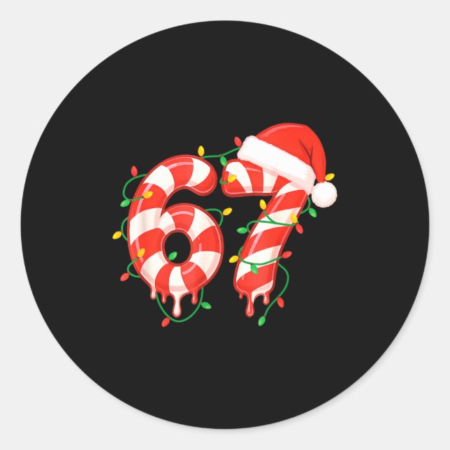 Funny Viral Christmas 67 Candy Canes Meme Santa Ho Classic Round Sticker (Front)