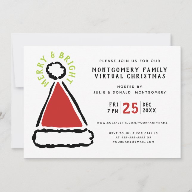 Funny Virtual Christmas Party Red Santa Hat Invitation (Front)