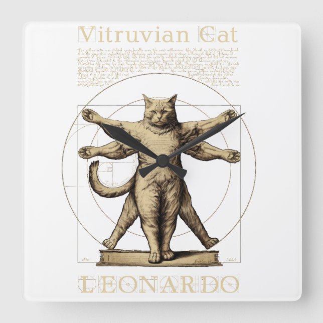 Funny Vitruvian Cat  Pet Animal Owners Square Wall Clock (Front)