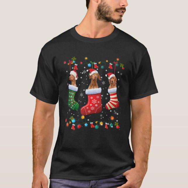 Funny Vizsla Christmas Socks Lights Funny Dog Love T-Shirt (Front)