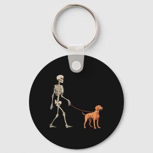 Funny Vizsla Skeleton Dog Walking Halloween Dog Key Ring