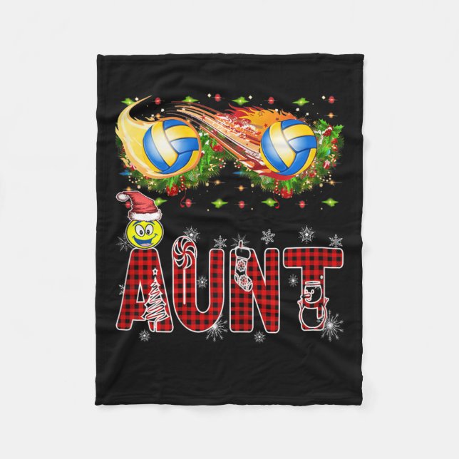 Funny Volleyball Aunt Tinsel Xmas Best Volleyball  Fleece Blanket (Front)