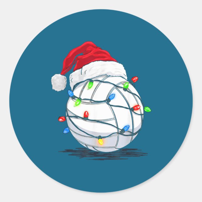 Funny Volleyball Ball Christmas Graphics Lights Lo Classic Round Sticker (Front)