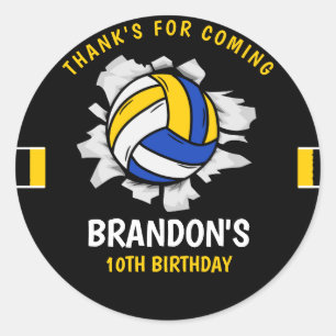 Funny Volleyball Boy Birthday Classic Round Sticker